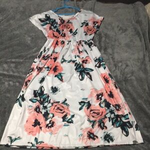 White with pink floral pattern size small womens maxi dress.